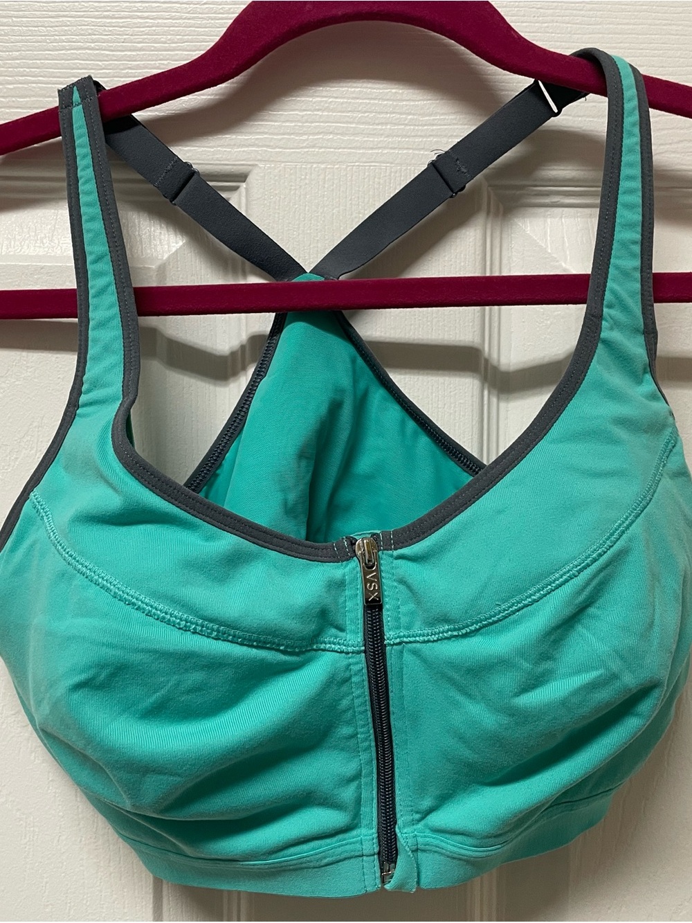 Victoria's Secret Teal Front Zip Sports Bra with Dark Gray Trim